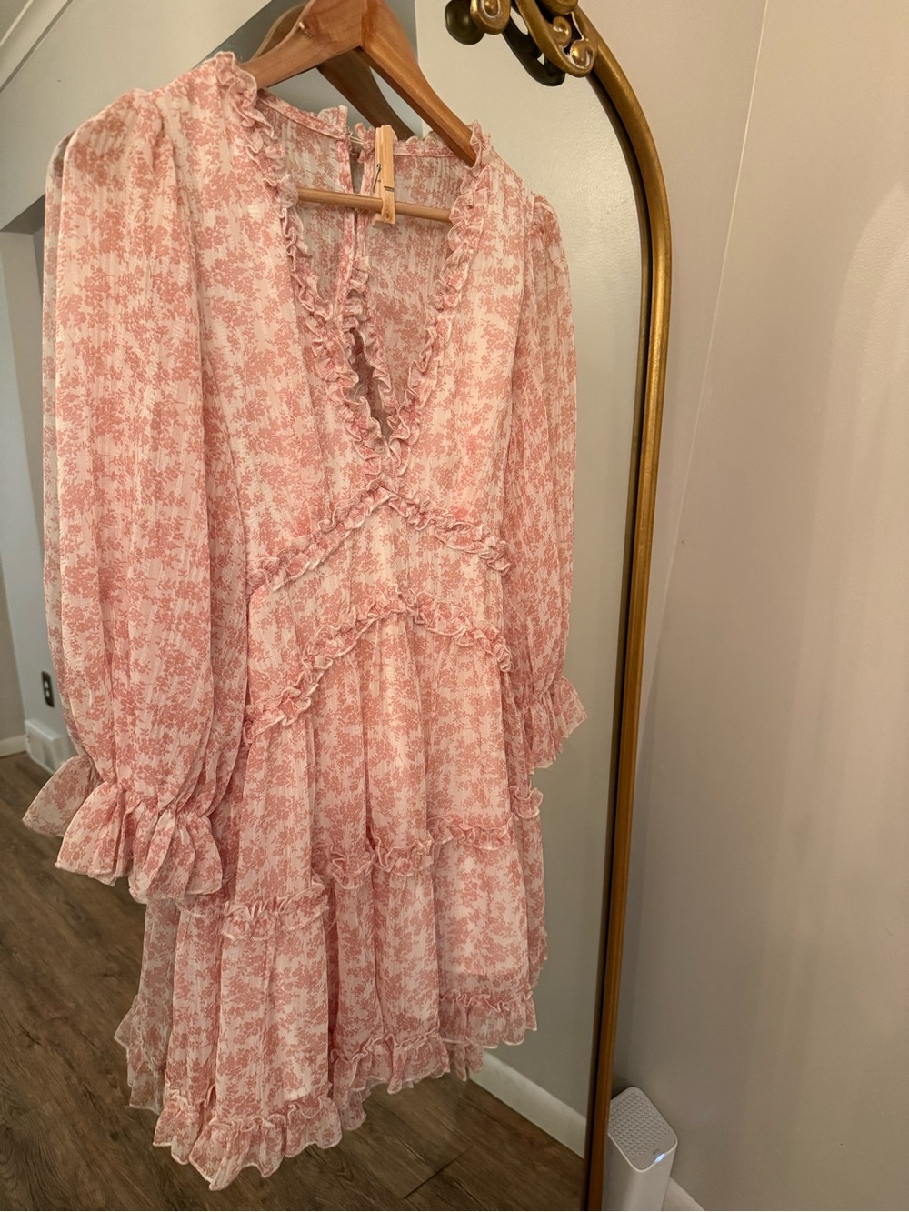 Pink Floral Ruffle Tiered Mini Dress with back cutout size small